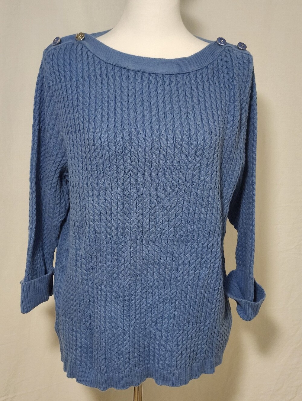 Parkhurst 100% Cotton Blue Cable-Knit Boatneck Sweater